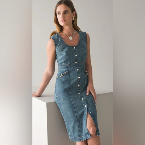 White House Black Market Dresses & Skirts - White House Black Market Size 6 Denim Sheath Chain Detail  Midi Dress